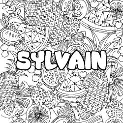 Coloriage prénom SYLVAIN - décor Mandala fruits