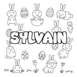 Coloriage pr&eacute;nom SYLVAIN - d&eacute;cor Paques