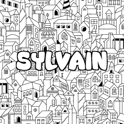 Coloriage pr&eacute;nom SYLVAIN - d&eacute;cor Ville