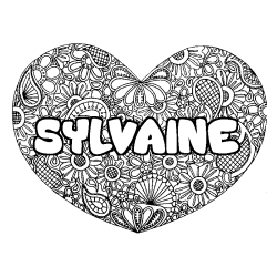 Coloriage pr&eacute;nom SYLVAINE - d&eacute;cor Mandala coeur
