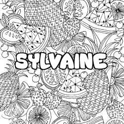 Coloriage prénom SYLVAINE - décor Mandala fruits