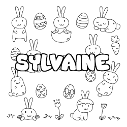 Coloriage pr&eacute;nom SYLVAINE - d&eacute;cor Paques