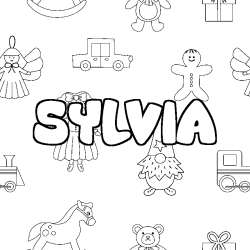 Coloriage pr&eacute;nom SYLVIA - d&eacute;cor Jouets