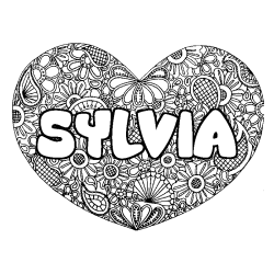 Coloriage prénom SYLVIA - décor Mandala coeur