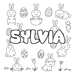 Coloriage pr&eacute;nom SYLVIA - d&eacute;cor Paques