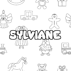 Coloriage pr&eacute;nom SYLVIANE - d&eacute;cor Jouets