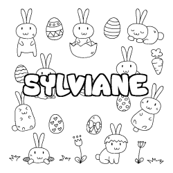Coloriage pr&eacute;nom SYLVIANE - d&eacute;cor Paques