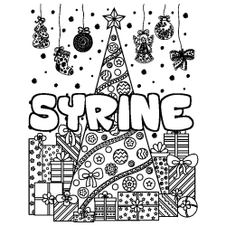 Coloriage pr&eacute;nom SYRINE - d&eacute;cor Sapin et Cadeaux