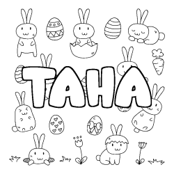 Coloriage pr&eacute;nom TAHA - d&eacute;cor Paques