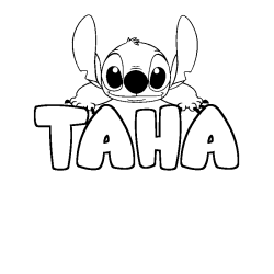 Coloriage prénom TAHA - décor Stitch
