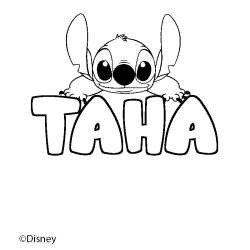 Coloriage pr&eacute;nom TAHA - d&eacute;cor Stitch