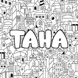 Coloriage prénom TAHA - décor Ville