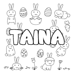 Coloriage pr&eacute;nom TAINA - d&eacute;cor Paques