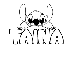 Coloriage prénom TAINA - décor Stitch