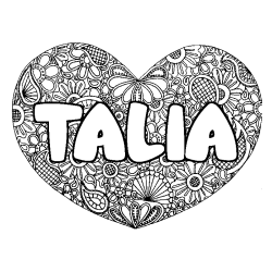 Coloriage prénom TALIA - décor Mandala coeur