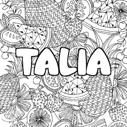Coloriage prénom TALIA - décor Mandala fruits