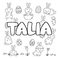 Coloriage pr&eacute;nom TALIA - d&eacute;cor Paques