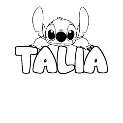 Coloriage prénom TALIA - décor Stitch