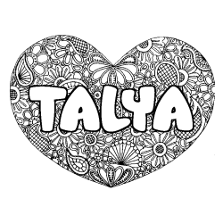 Coloriage prénom TALYA - décor Mandala coeur