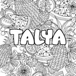 Coloriage prénom TALYA - décor Mandala fruits