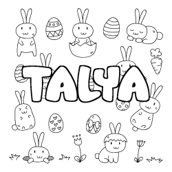 Coloriage prénom TALYA - décor Paques