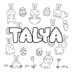 Coloriage pr&eacute;nom TALYA - d&eacute;cor Paques
