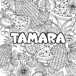Coloriage prénom TAMARA - décor Mandala fruits