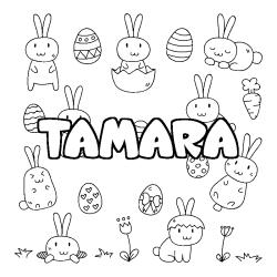 Coloriage prénom TAMARA - décor Paques