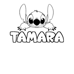 Coloriage prénom TAMARA - décor Stitch