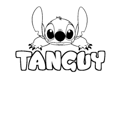 Coloriage prénom TANGUY - décor Stitch