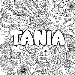 Coloriage prénom TANIA - décor Mandala fruits