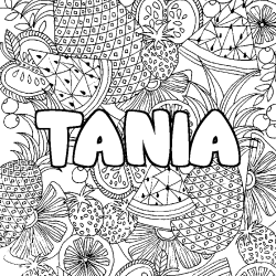 Coloriage pr&eacute;nom TANIA - d&eacute;cor Mandala fruits