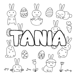 Coloriage pr&eacute;nom TANIA - d&eacute;cor Paques