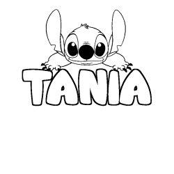 Coloriage prénom TANIA - décor Stitch