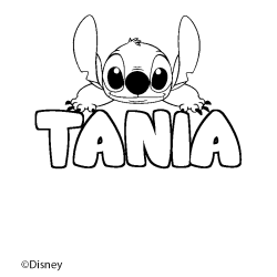 Coloriage pr&eacute;nom TANIA - d&eacute;cor Stitch