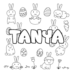 Coloriage pr&eacute;nom TANYA - d&eacute;cor Paques