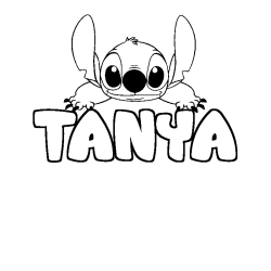 Coloriage prénom TANYA - décor Stitch