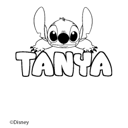 Coloriage pr&eacute;nom TANYA - d&eacute;cor Stitch