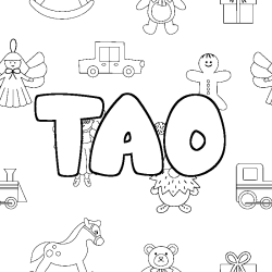 Coloriage prénom TAO - décor Jouets