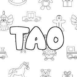 Coloriage pr&eacute;nom TAO - d&eacute;cor Jouets