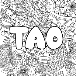 Coloriage pr&eacute;nom TAO - d&eacute;cor Mandala fruits