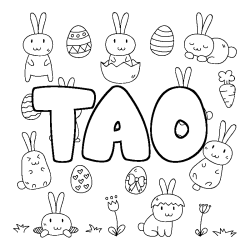 Coloriage prénom TAO - décor Paques