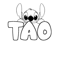 Coloriage prénom TAO - décor Stitch