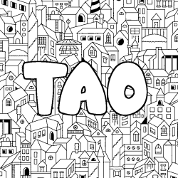 Coloriage prénom TAO - décor Ville