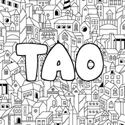 Coloriage pr&eacute;nom TAO - d&eacute;cor Ville