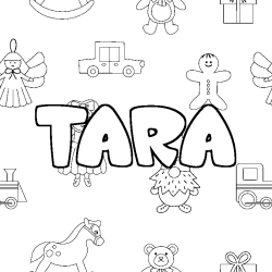 Coloriage pr&eacute;nom TARA - d&eacute;cor Jouets