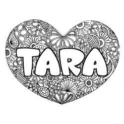 Coloriage prénom TARA - décor Mandala coeur