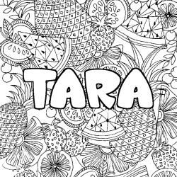 Coloriage prénom TARA - décor Mandala fruits