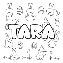 Coloriage prénom TARA - décor Paques
