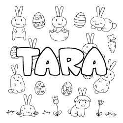 Coloriage pr&eacute;nom TARA - d&eacute;cor Paques